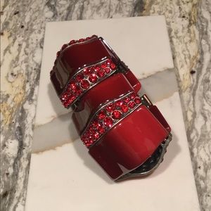 Vintage Red Lacquer and Red Stones Stretch Bracelet